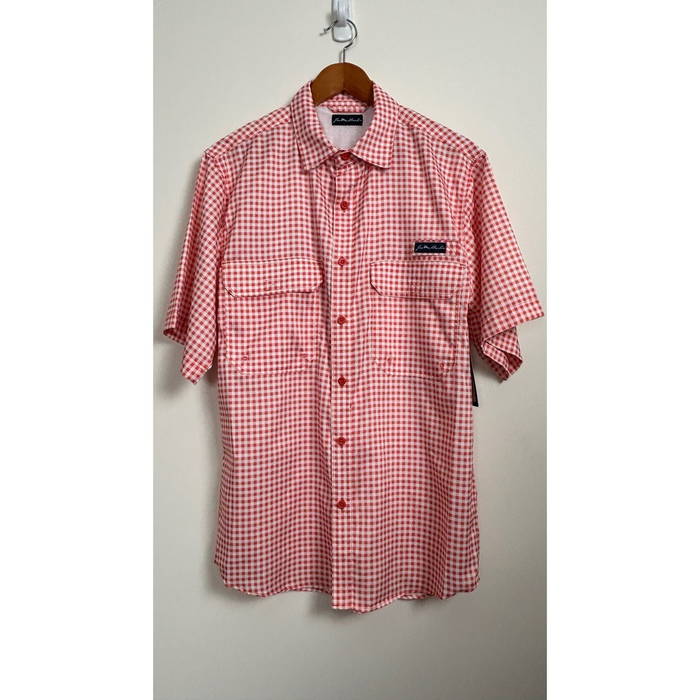 Joe Marlin Unwind Men's Medium Fishing Shirt Red White Gingham‎ Vented SS NWT